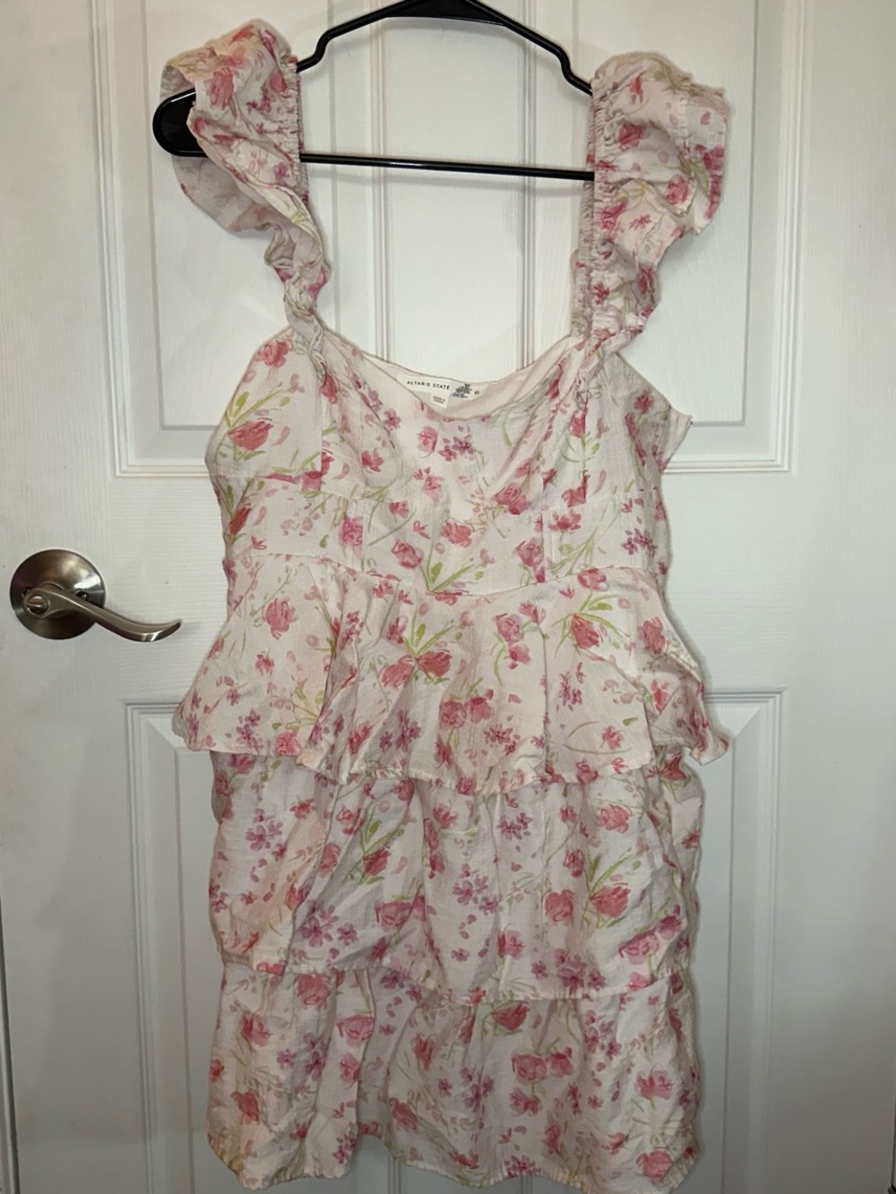 Altar'd State White Dress with Pink Floral Print